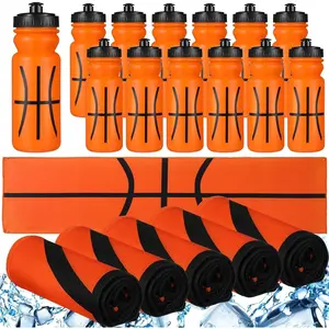 24 Pcs Sport Party Favors Include 12 Pcs 20 oz Plastic Soccer Football Basketball Water Bottles Bulk 12 Pcs 40"x12" Softball Baseball Cooling Towels for Soccer Sport Team Gift