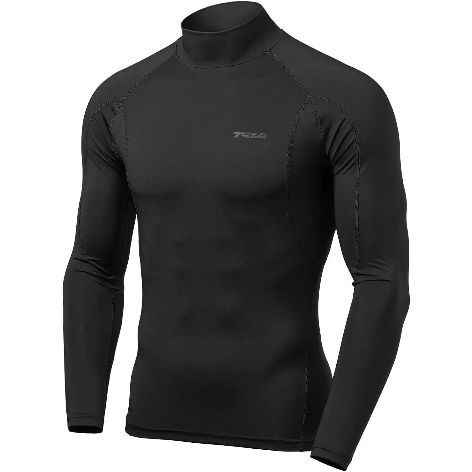 Men's Fitted Long Sleeve Compression Shirt, Mock Neck Synthetic Base Layer with UPF 50+ UV Protection for Water Sports, Male, Long-Sleeve Sports T-Shirt, Sun Protection, Tight Sleeve Sports T-Shirt
