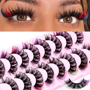 8 pairs of colored false eyelashes, D-roll mink eyelashes, natural appearance, fluffy eyelashes, fine stripes eyelashes