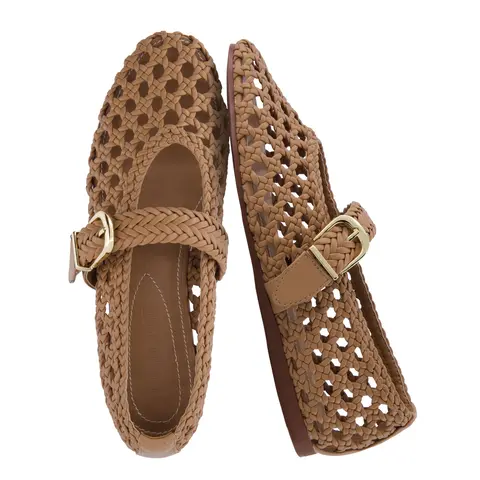 Cushionaire Wit Hand Woven Flats For Women | Mary Jane Ballet Flats With Adjustable Braided Buckle Strap | Classic Woven Flat Design For Everyday Casual Outfits