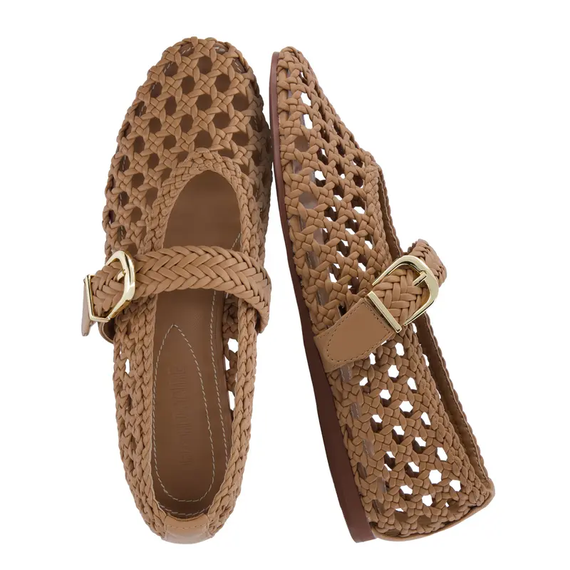 Cushionaire Wit Hand Woven Flats For Women | Mary Jane Ballet Flats With Adjustable Braided Buckle Strap | Classic Woven Flat Design For Everyday Casual Outfits
