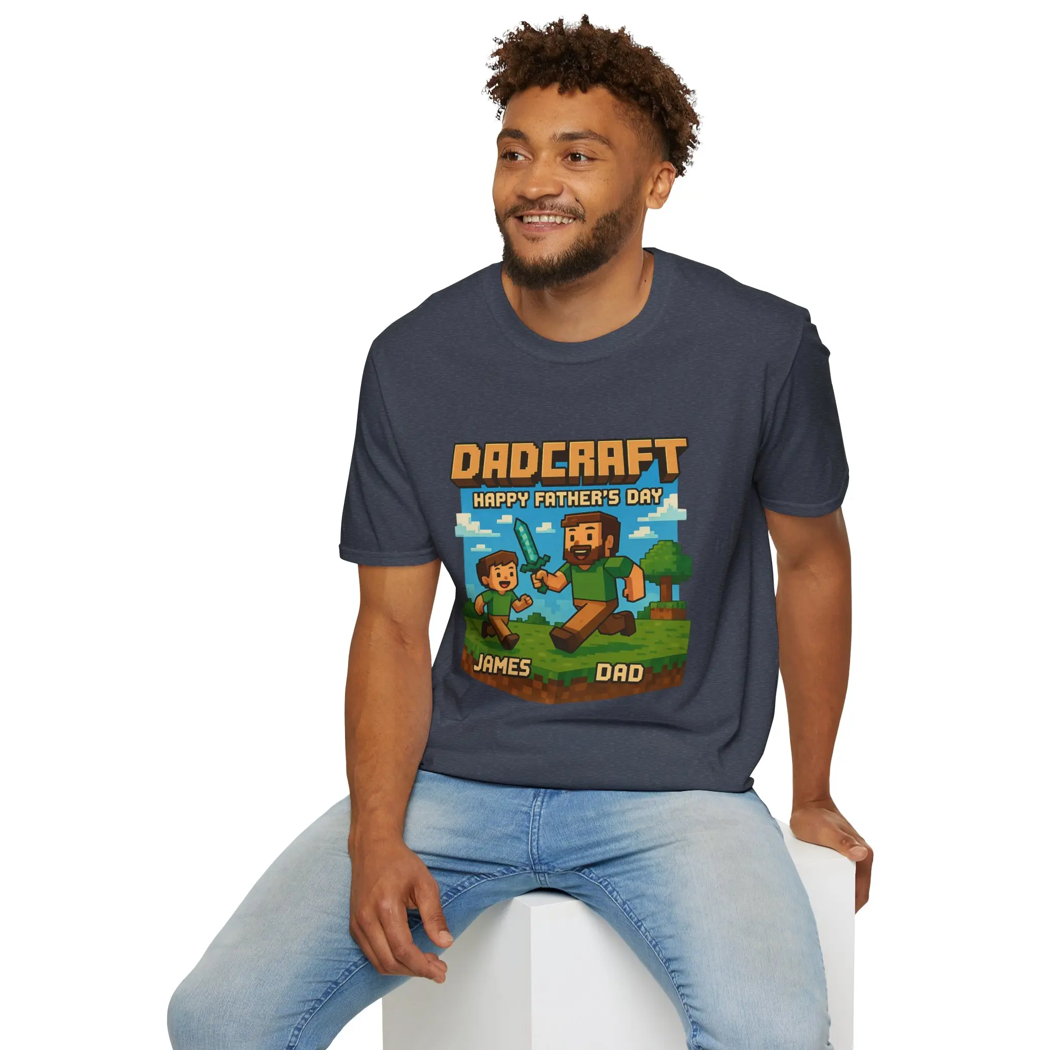 Dadcraft Father's Day T-Shirt, Unisex Softstyle Tee, Gamer Dad Gift, Minecraft Theme Shirt, Birthday Gift for Dad, Fun Family Apparel