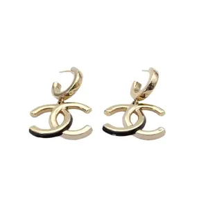 Pre-owned Alloy 22K Double C Logo Earrings