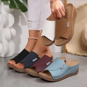 Women Wedge Sandals Summer Solid Color Platform Slip on Walking Sandals Casual Vacation Shoes Slippers