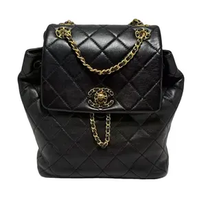 Pre-owned CHANEL Lambskin Backpacks Classic Quilted Backpack In Black With Gold Tone Hardware