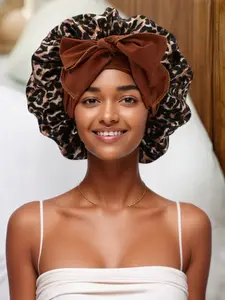 Silk Bonnet for Sleeping Women, Printed Satin Hair Shower Cap with Adjustable Strap, Soft Head Wrap for Curly Hair Care
