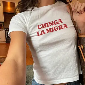 Chinga La Migra y2k Baby tee, Women'a Protest Crop top, No Human Is Illegal, Latino Tee, Social Justice Shirt, Immigrant Human Rights Tee