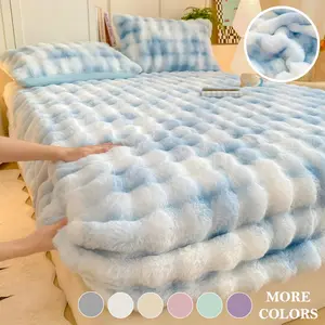 1pc Ultra-Soft Solid Color Faux Rabbit Fur Plush Bed Cover – Machine Washable with Elastic Band, Warm Light Beige, Fade-Resistant, Fitted Plush Bed Sheet for Cozy Bedroom & Guest Room Comfort, Skin-Friendly Luxury Bedding with Durable Construction