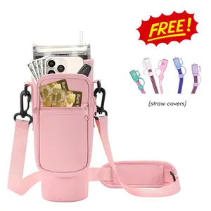 Tumbler Carrier Bag Fun Design - Durable Neoprene Sleeve with Pockets & Adjustable Strap - Perfect Thermal Water Bottle Accessories for Outdoor Adventures