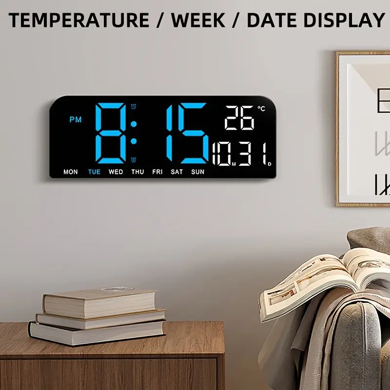 14.6"/9.5" LED Digital Alarm Clock - Large Display Desk & Wall Clock with Date, Week, Temp, Auto Brightness Dimmer, Remote Controll, Modern Clock for Home & Office Decor, Great Father's Day Gift for Dad, Seniors & Elderly