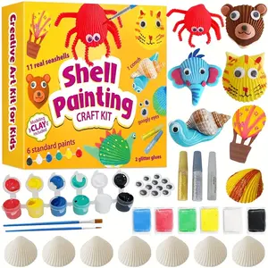 Arts & Crafts Kit for Kids: Sea Shell Painting Kit Creativity Craft Kits with 12 Shells 6 Paint 6 Clay Suitable for Painting & DIY Molding Magic Clay Gifts Toys for Ages 3-12 Year Old Boys Girls