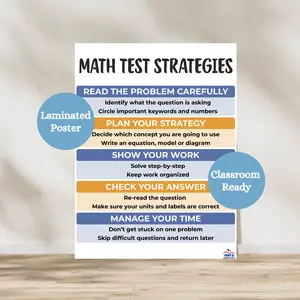 Math Test-Taking Strategies Laminated Anchor Chart | Elementary Math Classroom Poster | Middle School Math | State Test Prep