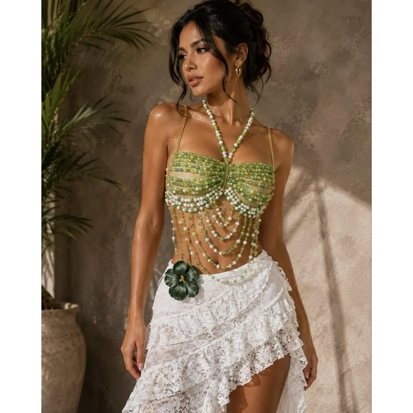 Green Beaded Top
