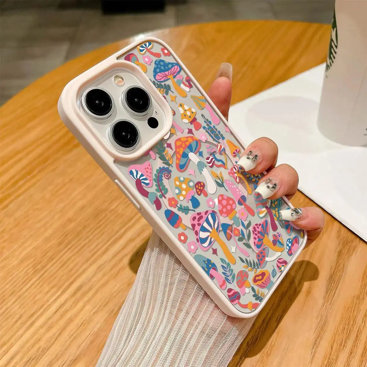 Cute Mushroom Pattern Magnetic Smartphone Case - MagSafe-Compatible Silicone Bumper Protector for iPhone X,XS Max,11,12,13,14,15,16,17 Pro Max Plus,Handheld Devices Accessories