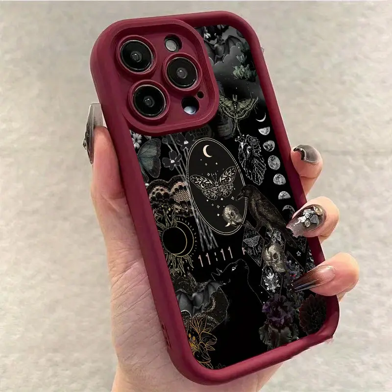 Dark Gothic Bat Crow Aesthetic Design Shockproof Protective Ultra-Thin Case, Anti-Drop Phone Cover, Full Camera Lens Protection, Stylish Cover for iPhone 17/16/15/14/13/12/11/plus/pro Max, Phone Accessory Compatible