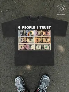 Men's Money Print Round Neck Tee, Loose Street Fashion Casual Short Sleeve T-shirt for Daily Wear, Men's Clothes for Summer, Casual Streetwear Top