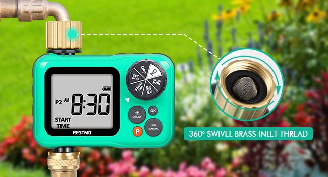RESTMO Sprinkler Timer with Brass Inlet & Outlet, 3 Separate Programs Hose Timer, Programmable Water Timer for Garden Hose, Manual | Rain Delay | Automatic Watering System for Drip Irrigation and Lawn