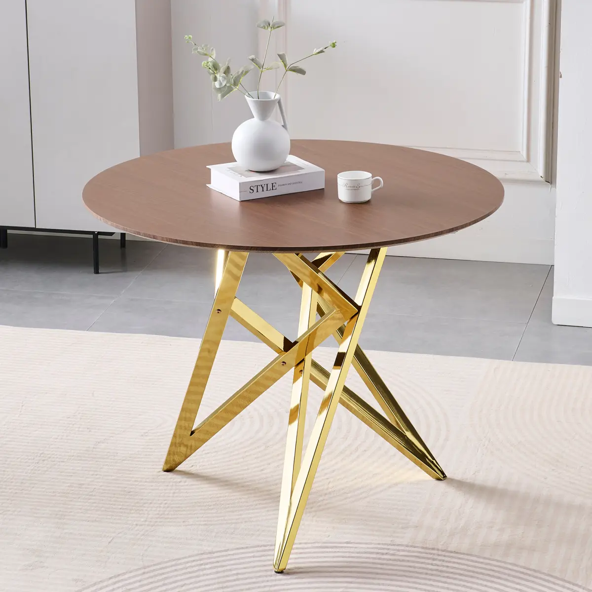 [Bellemave] 37Inch Modern Round Dining Table, Small Round Kitchen Table With Metal Legs, Coffee Table Suitable For 2 To 4 People