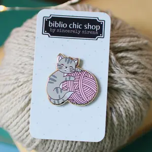 Cozy Sleepy Tabby Cat Yarn Pin | Knitting Gift | Cute Cat Lover Gift