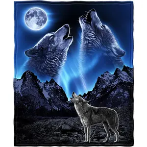 Dawhud Direct Howling Wolf Flannel Blanket for Bed, 60 x80 inches Queen Size Wolf Flannel Throw Blanket for Men, Women and Kids - Super Soft Plush Throw