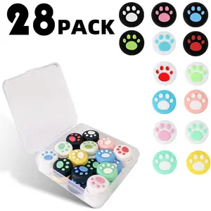 28 Pieces Replacement Soft Silicone Cat Paw Design Thumb Grip Caps Thumb Grips Analog Stick Cover Compatible with Nintendo Switch, Switch Lite and Joy Con Controller