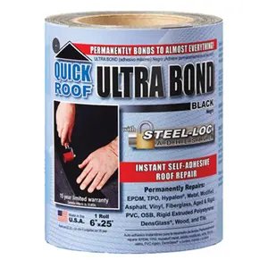 212 MAIN Quick Roof Ultra Bond Self-Adhesive Seal Anti-Leak Tape - 6 in. x 25 ft. Black (6x25ft size), Long-Lasting, Strong Instant, Waterproof