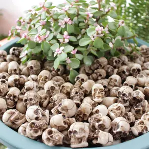 20 Pcs Mini Skull Figurines Decor Set Gothic Spooky Halloween Ornaments DIY Craft Skull Statues for Fish Tank Sand Base Festive Atmosphere Tabletop Decor Lifelike Appearance Lightweight Easy to Arrange