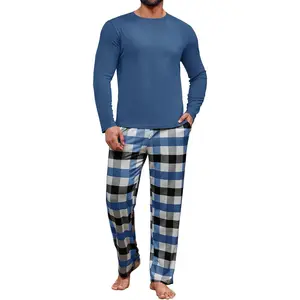 PASLTER  Mens 2 Piece Pajama Set Plaid Sleepwear PJ Relaxed Fit Stretch Lounge Nightwear Sets Loungewear Menswear