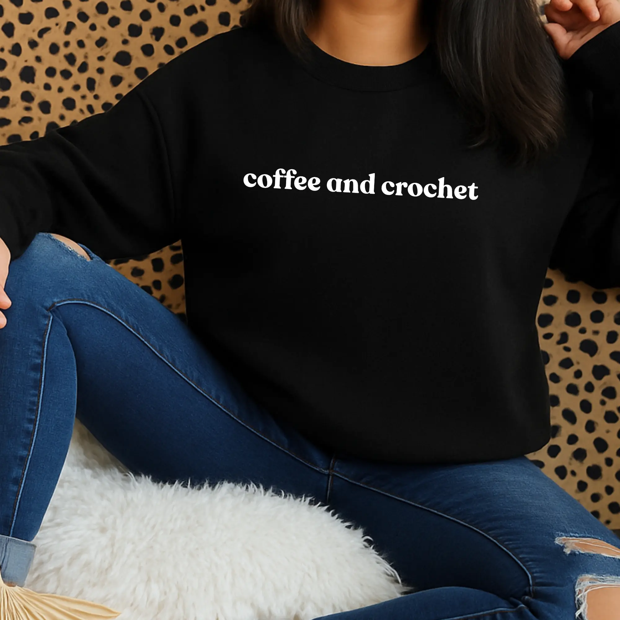 Coffee and Crochet Sweatshirt, Crochet Lover Gift, Crochet Crafter Crewneck, Cozy Crochet Pullover