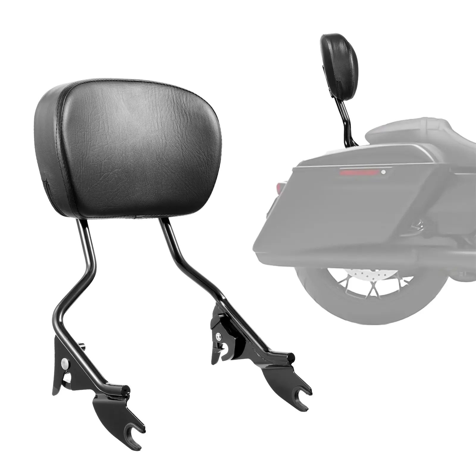 【Summerfinds】Detachable Motorcycle Passenger Backrest, Compatible with Harley-Davidson Touring, Street Glide, Road Glide, Road King, 16-Inch Height, Black Motorbike Seat Belt Cover