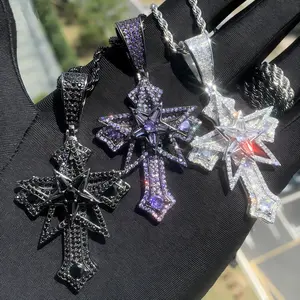 【PANDA Jewelry】Color D Hip-hop rotatable five-pointed star pendant, micro-inlaid with AAAAA stones, custom design necklace, suitable for men, women and couples, sturdy and fade-resistant.