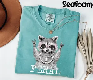[Sale Up To 50%] Comfort Colors Feral Shirt, Funny Raccoon Graphic Tee, Sassy Animal Lover Gift for Women - Rock Rolla
