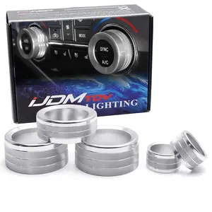 iJDMTOY 5pc-Set Silver Aluminum Air Conditioner Stereo Volume/Tune 2WD/4WD Switch Turner Ring Covers For 2017-2021 Toyota Tundra w/ 2-AC Center Console
