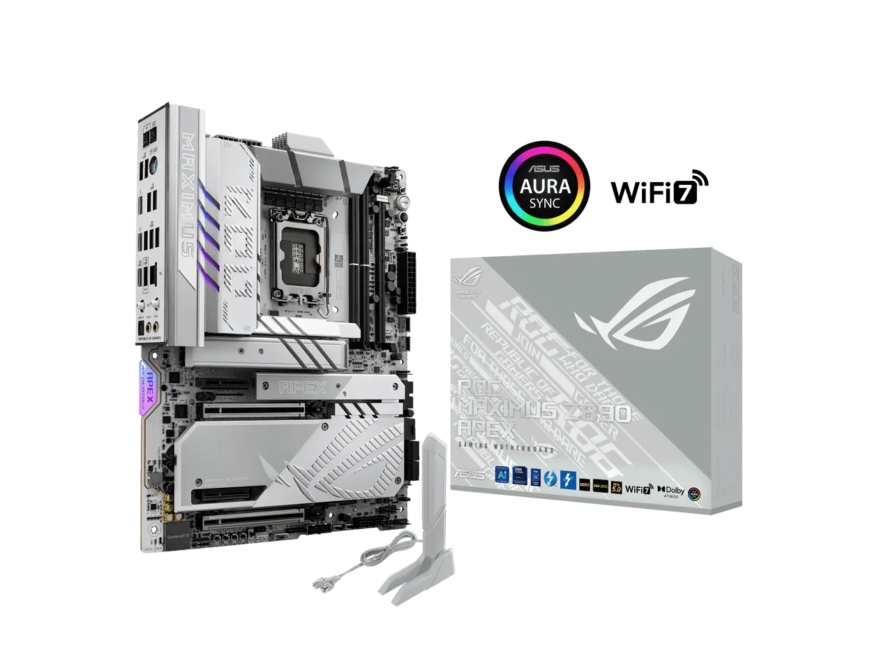 ASUS ROG MAXIMUS Z890 APEX Intel® Z890 LGA 1851 ATX motherboard, Advanced AI PC-ready, 22+2+1+2 stages, DDR5, WiFi 7, 5G LAN, 3x PCIe® 5.0 M.2, Thunderbolt™ 4, USB Type-C®, AI OC, Cooling & Networking