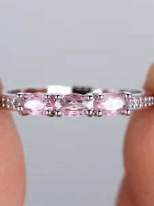 A round ring made of pink zirconia is fashionable and elegant, suitable for women to wear at travel wedding parties Teardrop Bridal Rings