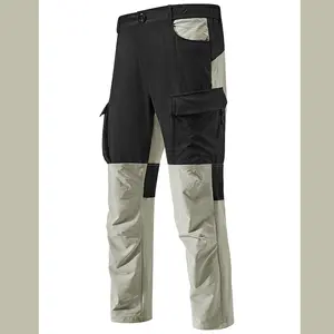 Men’s patchwork color-block cargo pants for summer—thin, quick-drying, straight-leg outdoor hiking trousers with multiple pockets, breathable and sweat-wicking, casual long pants, water-resistant, wear-resistant, and anti-deformation. summervibes