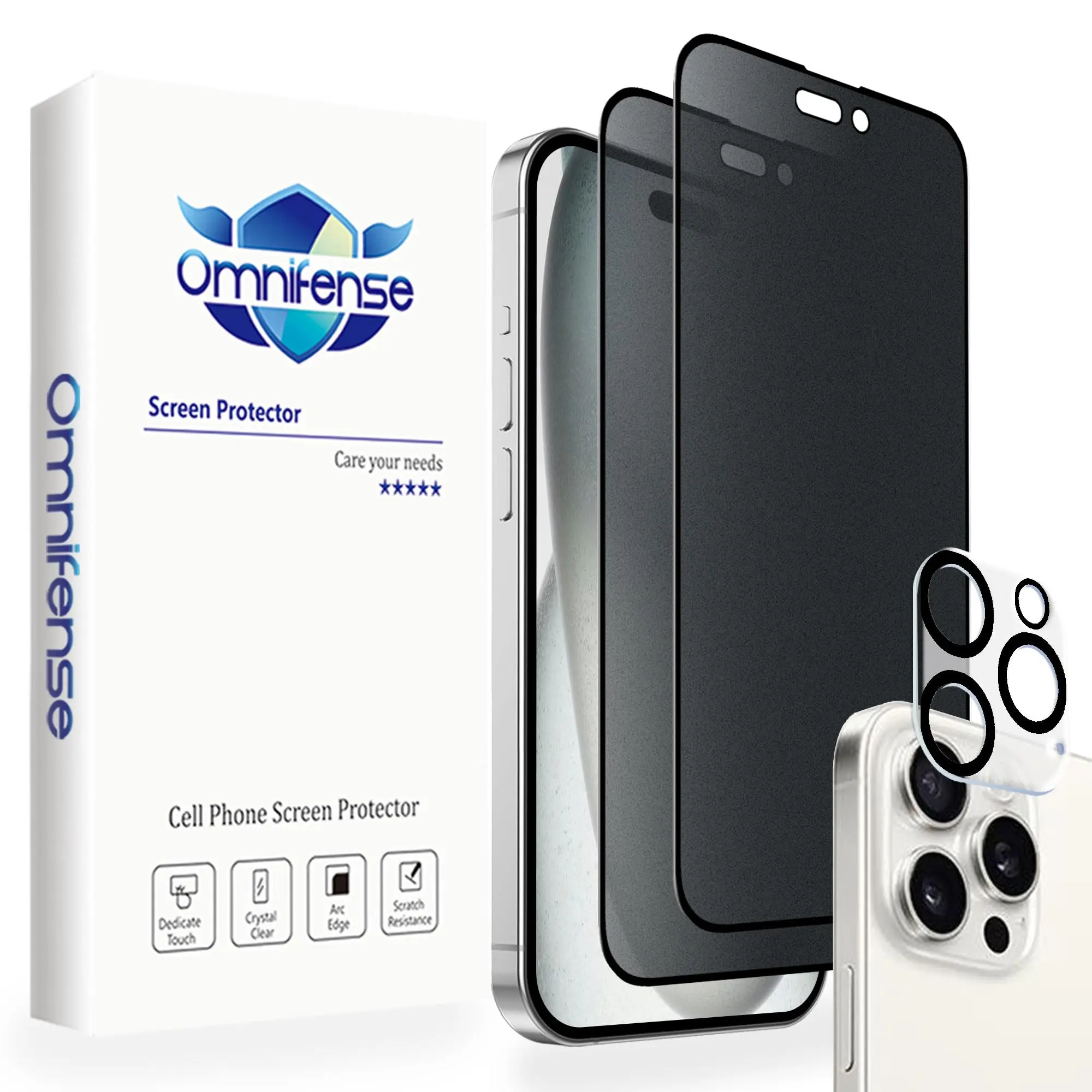 2-Piece Anti-Peeping Tempered Glass Accessory Set – Smartphone, Cellphone, Handheld Device Camera Lens Protector & Screen Protector for iPhone 17,16,15,14,13,12,11 Pro/Plus/Pro Max, Birthday Gift for Family