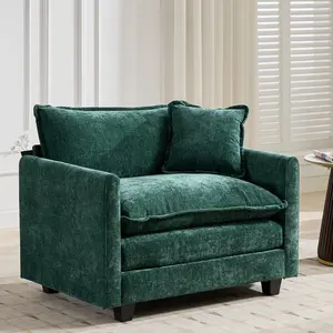 Accent Chair Oversized Chenille Sofa Chair Upholstered Fluffy Single Cloud Couch Chairs with Deep Seat,Modern Large Reading Arm Chair with Throw Pillow for Living Room,Bedroom, Green