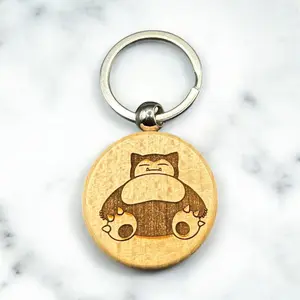 Snorlax Keychain made of Wood - Perfect for your Bag or Keys