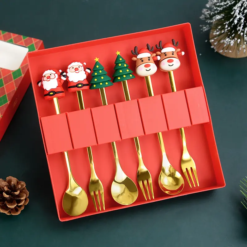 (2/4/6pcs) Stainless Steel Christmas Utensils Tableware Set - Multiple Sets Option, 6pcs Set1 Festive Coffee Tea Dessert Scoops, 2025 New Year Home Decor Gift