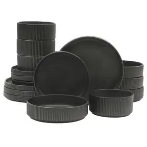 Gibson Elite Deerfield 16-Piece Stoneware Dinnerware Set – Stackable Plates and Bowls, Reactive Glaze Finish, Service for 4 – Microwave & Dishwasher Safe