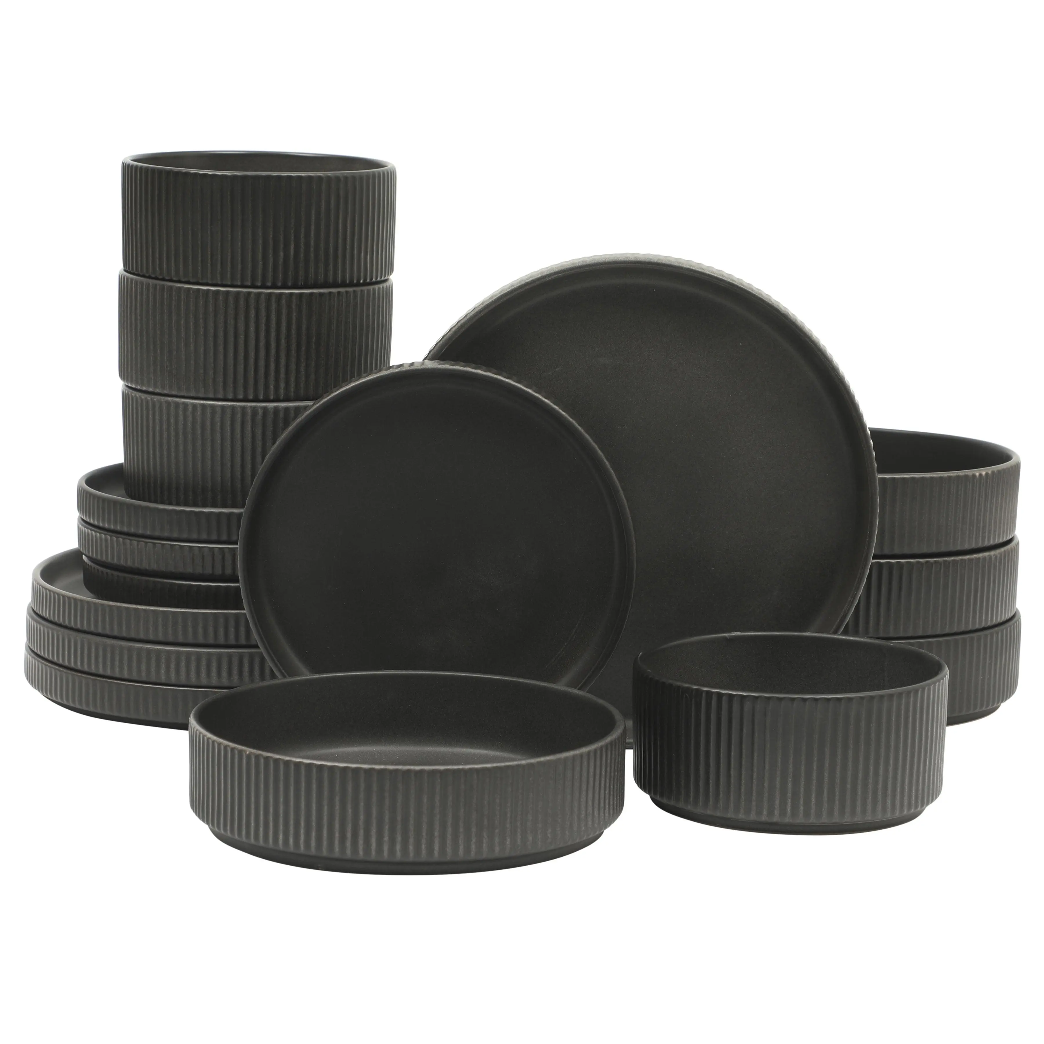 Gibson Elite Deerfield 16-Piece Stoneware Dinnerware Set – Stackable Plates and Bowls, Reactive Glaze Finish, Service for 4 – Microwave & Dishwasher Safe
