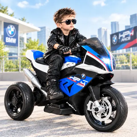 PHIVILLA Home 12V Kids Electric Motorcycle BMW Authorized, Ride on Toy for Toddlers, Battery Powered, 3-Wheel Stable, Horn, Music & LED Lights