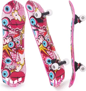 27 Inch Beginner Plastic Skateboard with ABEC-7 Bearings, Complete Cruiser Board for Kids Teens Boys Girls, Birthday Holiday Outdoor Gift