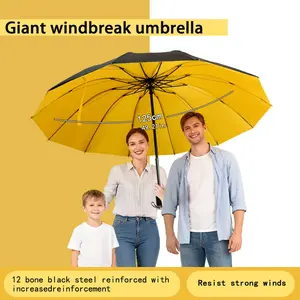 Extra Large Heavy-Duty Three-Person Manual Folding Umbrella - 12-Rib Reinforced Frame Design, Thick Material, Unisex Folding Black, Sturdy Support, Windproof Umbrella, High-Quality Umbrella