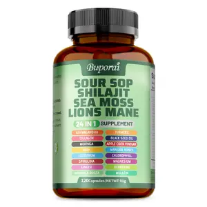 Buporai 24-in-1 Soursop Dietary Supplement - Fortified with premium ingredients shiitake mushroom, seaweed, and shilajit - Supports skin, joint, and bone health - 120 capsules per bottle