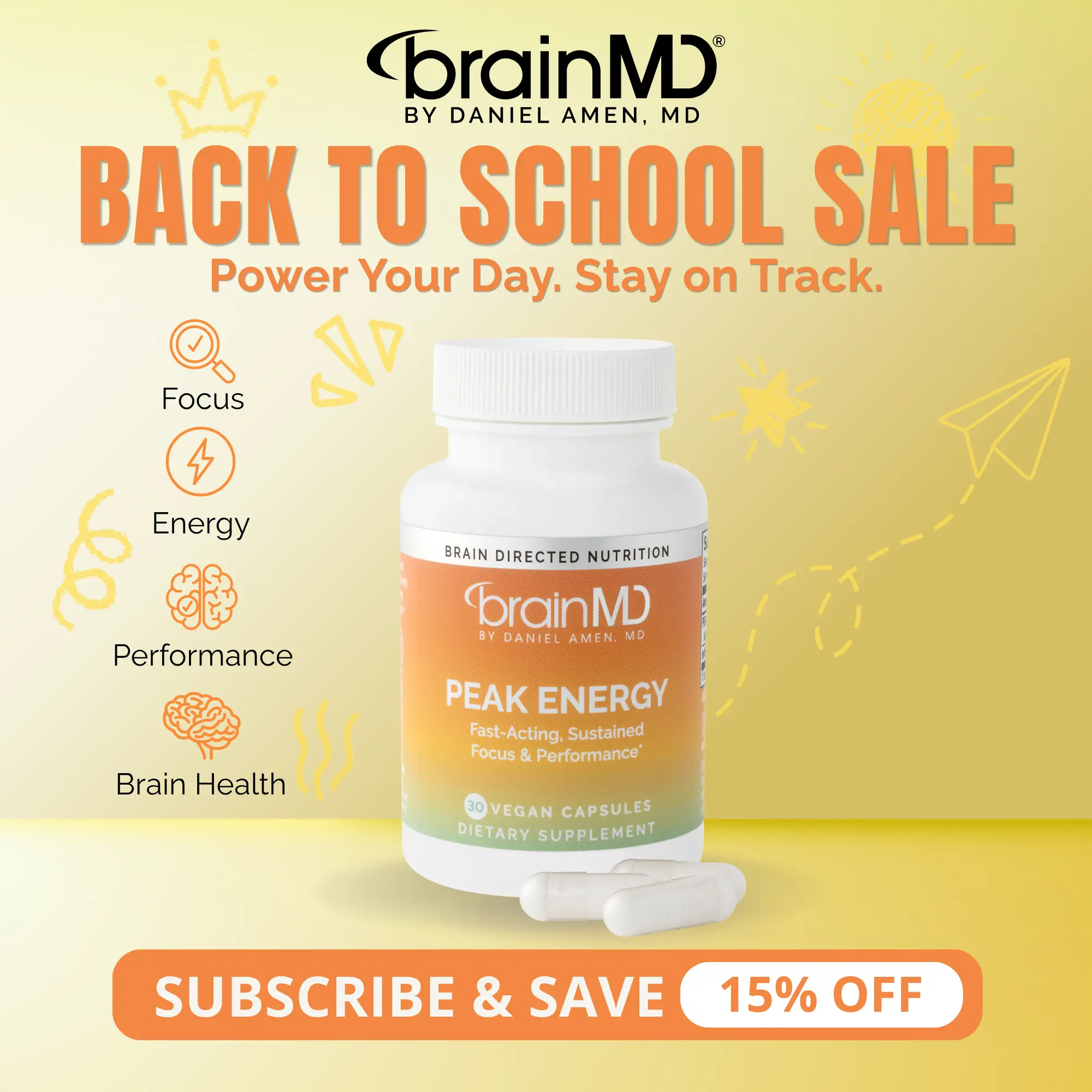 Peak Energy | BrainMD | 30 Capsules or 30 Servings Powder | Clean Energy & Focus Support | Muscle Performance, Endurance & Mental Clarity | PEAK ATP & Enfinity Paraxanthine