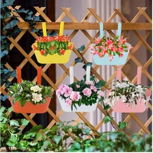 Hanging Flower Pot, Metal Iron Bucket Planter Box with Detachable Hooks, Outdoor Flowers Holder for Railing Fence Balcony Garden Yard
