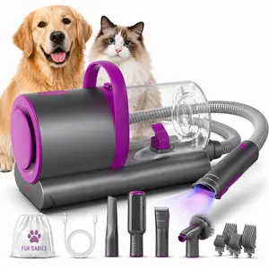 3-in-1 Dog and Cat Grooming Kit vacuum and Dryer with Metal Blades Pet Clippers, Adjustable Speed & Temperature Control Blower, Professional Low Noise Shedding Grooming Station