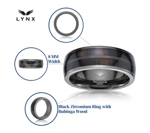 LYNX Men's Black Zirconium Resin & Wood Inlay Band Ring